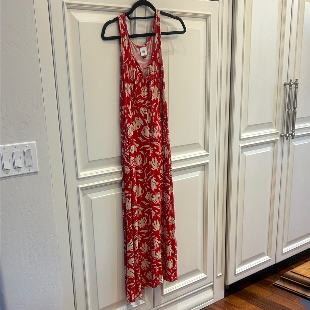CAbi Red and Cream Floral Maxi Dress